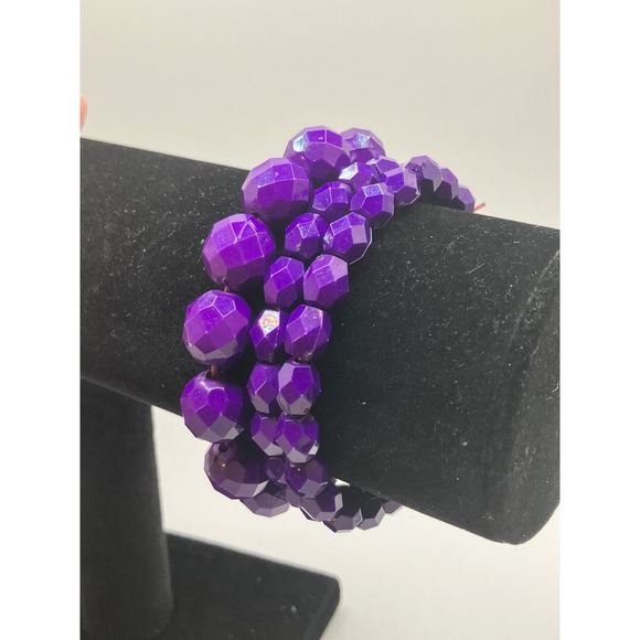 Purple Crystal Beaded Stretch Bracelet 3 Piece Set! - Picture 4 of 9